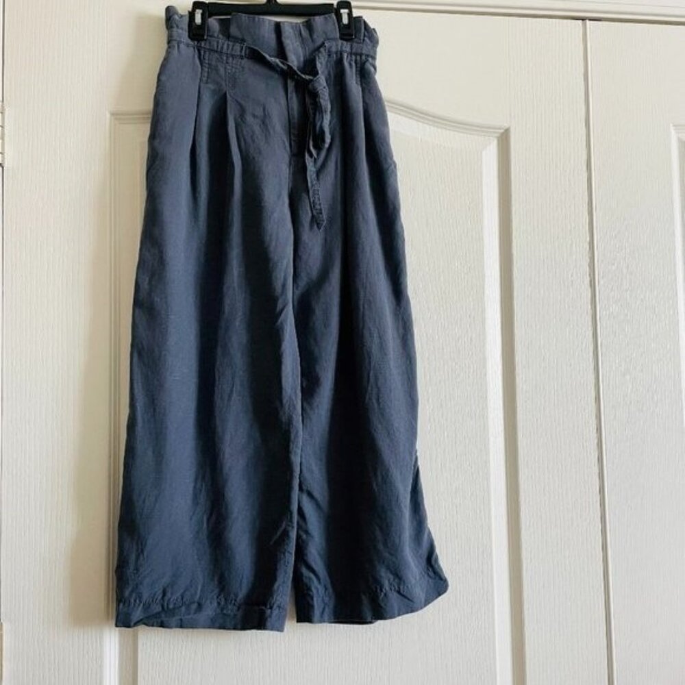 Club Monaco Women's Pleat Paper Bag Linen Blend Wide Leg Pants Size 4